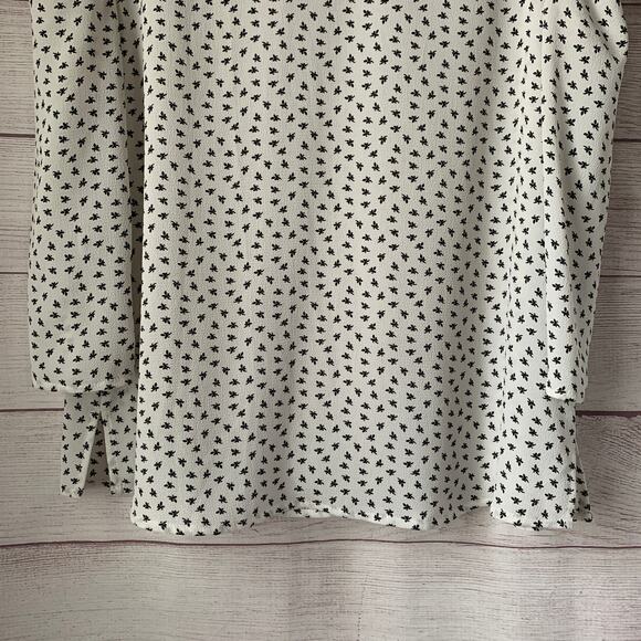 Vince Camuto White and Black Floral Blouse Pouf Shoulders Size Medium - Picture 3 of 12